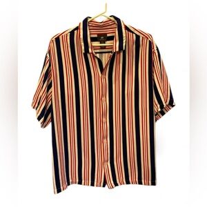 H&M‎ Relaxed Fit Men’s XL Button Down Red White Blue Short Sleeve Americana